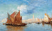 Venise Fiskerbåde i Bacino di San Marco - Louis Claude Mouchot — visning af kunstværket