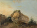 et bølgende landskab med en stor klippe, en hyrde og en hyrdedame med deres flok - Louis Gabriel Moreau — visning af kunstværket