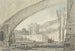 Vue sous un pont vers des terrasses og un escalier - Louis Gabriel Moreau — visning af kunstværket