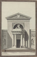 Facade til en kirke med en skulptur, der repræsenterer Troen - Louis Gustave Taraval — visning af kunstværket