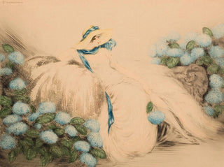 Dame aux fleurs bleues - Louis Icart — visning af kunstværket