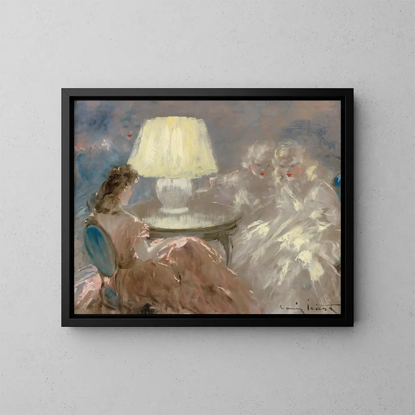Under lampen - Louis Icart — indrammet kunstværk på væggen