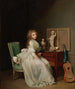 Dame i hvid kjole siddende ved sit skrivebord - Louis Léopold Boilly — visning af kunstværket