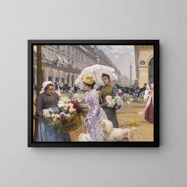 "La marchande de fleurs", rue de Rivoli - Louis Marie de Schryver — indrammet kunstværk på væggen