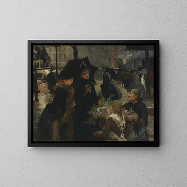 Vendeuse de fleurs par temps de pluie - Louis Marie de Schryver — indrammet kunstværk på væggen