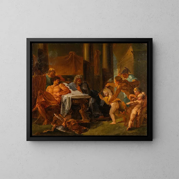 Hercules og Theseus i kong Pittheus' palads - Louis Masreliez — indrammet kunstværk på væggen