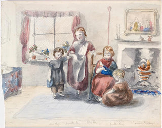 Louisa Taylor - Four Children in an Interior with a Kettle Boiling on an Open Fire.webp