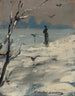 et elegant maleri, der siges at være Sarah Bernhardt under en vinterspadseretur - Louise Abbema — visning af kunstværket