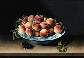 Louise Moillon - Still life with peaches in a chinese ming porcelain on an entablature.webp
