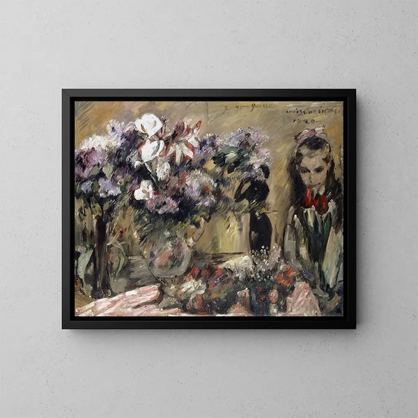 blomster og pige Wilhelmine - Lovis Corinth — indrammet kunstværk på væggen