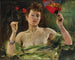 Pige med en vifte og nelliker - Lovis Corinth — visning af kunstværket