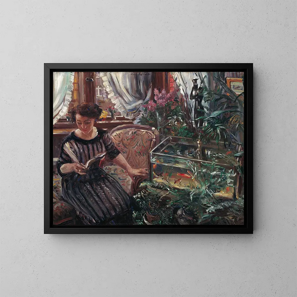 Dame au bassin de poissons rouges - Lovis Corinth — indrammet kunstværk på væggen