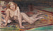ung blond pige, der ligger på et farverigt tæppe - Lovis Corinth — visning af kunstværket