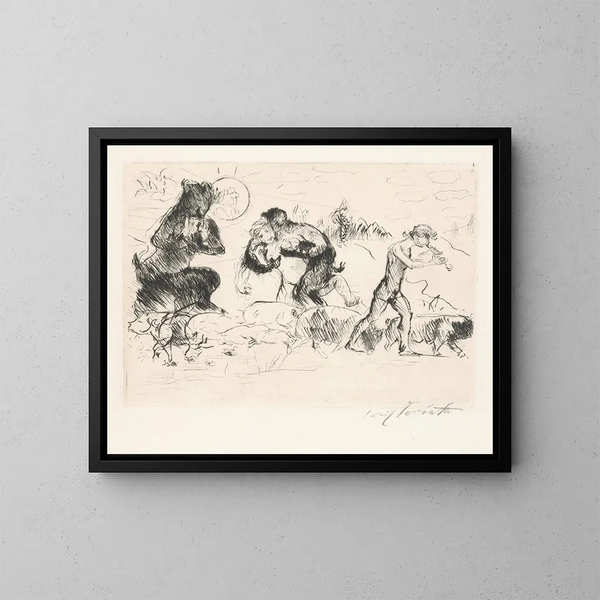 Satyres, en nymfe, en faun og en gruppe grise - Lovis Corinth — indrammet kunstværk på væggen