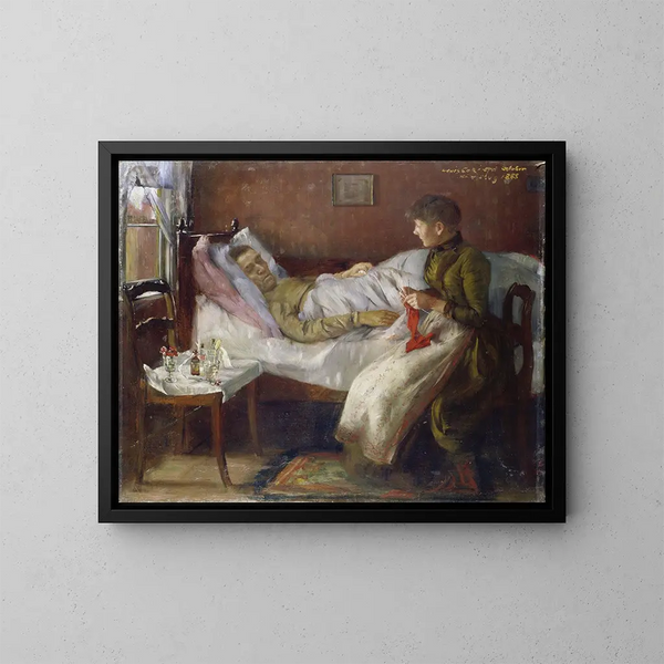 Le père de l'artiste sur son lit de malade - Lovis Corinth — indrammet kunstværk på væggen