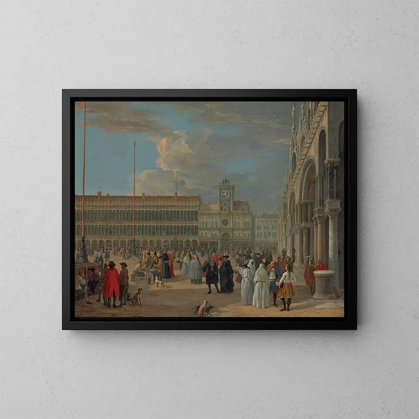 Vue de la place Saint-Marc avec la tour de l'Horloge, Venise - Luca Carlevarijs — indrammet kunstværk på væggen