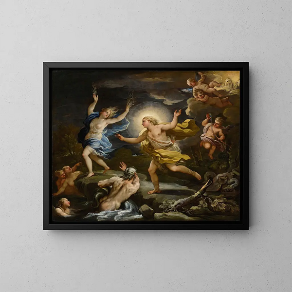 Apollon og Daphné - Luca Giordano — indrammet kunstværk på væggen