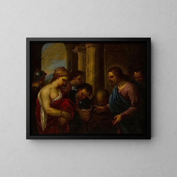 Le Christ et den kvinde, der blev grebet i utroskab - Luca Giordano — indrammet kunstværk på væggen