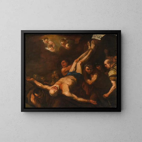 Sankt Peters korsfæstelse - Luca Giordano — indrammet kunstværk på væggen
