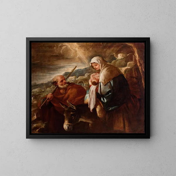 Fuite i Egypten - Luca Giordano — indrammet kunstværk på væggen