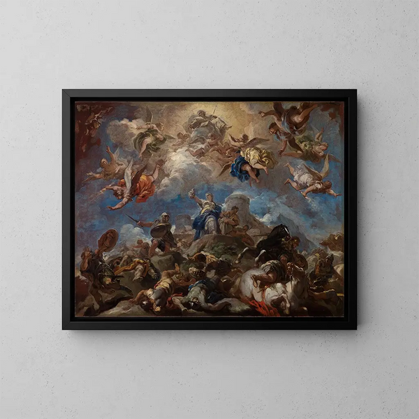 Judith, der viser Holofernes' hoved - Luca Giordano — indrammet kunstværk på væggen