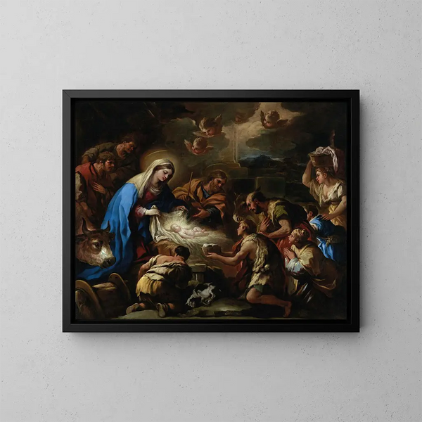 L'Adoration des bergers - Luca Giordano — indrammet kunstværk på væggen
