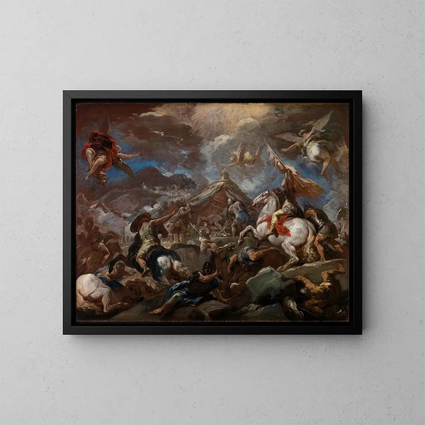 Luca Giordano's kunsttryk af "Opdagelsen af Holofernes' legeme" — indrammet kunstværk på væggen