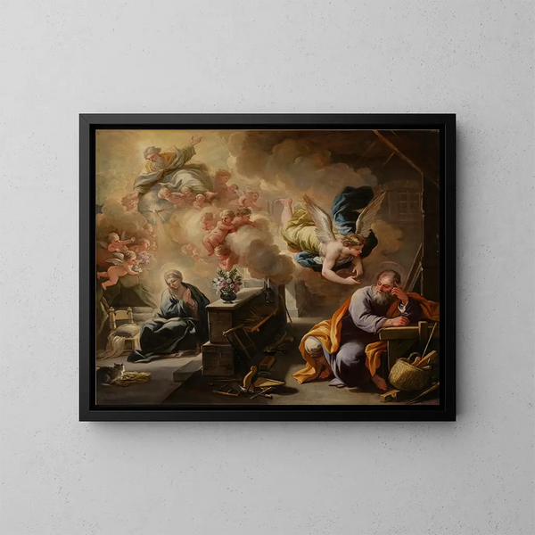 Le rêve de saint Joseph - Luca Giordano — indrammet kunstværk på væggen