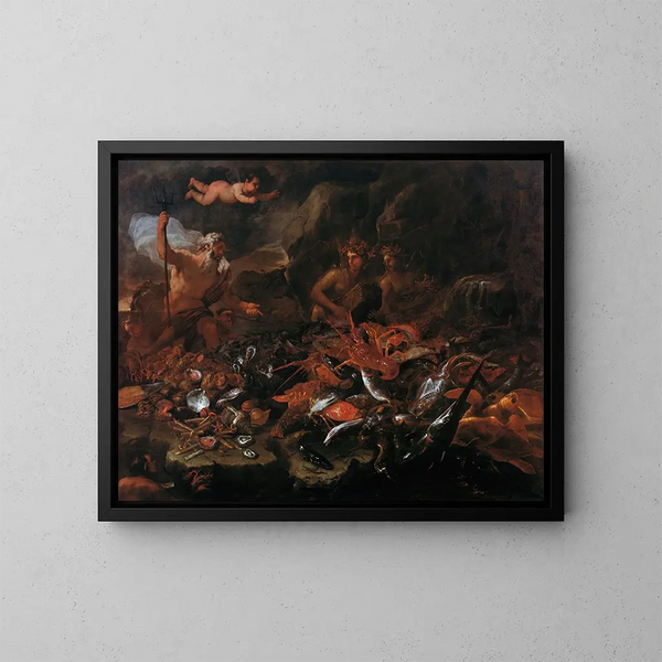 "De rigdomme af havet" med Neptun, tritoner og to nymfer - Luca Giordano — indrammet kunstværk på væggen