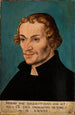 Portræt af reformatoren Philipp Melanchthon - Lucas Cranach den Ældre — indrammet kunstværk på væggen