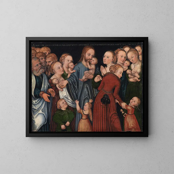 Den Kristus velsigner børnene - Lucas Cranach den Ældre — indrammet kunstværk på væggen