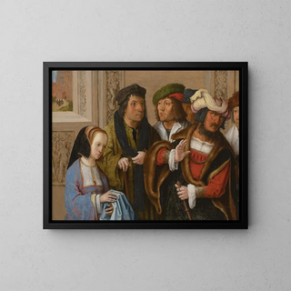 Lucas Van Leyden - Potiphars wife shows her husband Josephs cloak In the background Joseph being taken to prison.webp