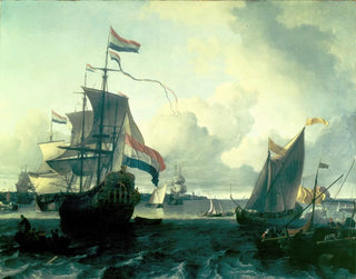 Ludolf Backhuysen - The Dutch ManofWar De Gouden Leeuw on the River Y near Amsterdam.webp