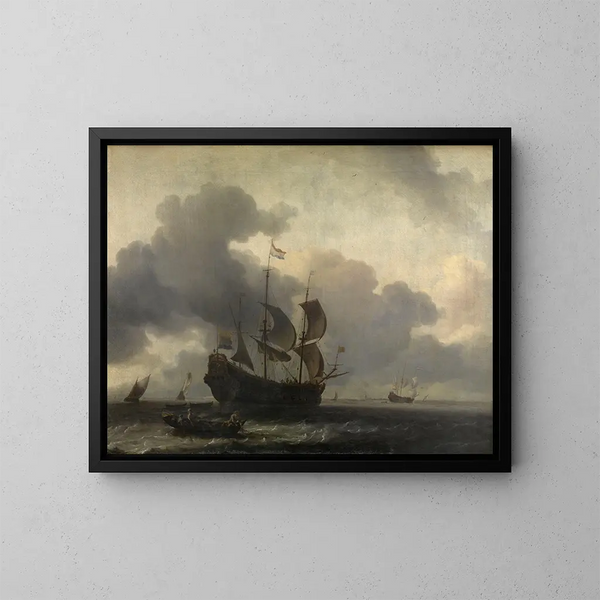 "Le vaisseau de guerre De Jacob au mouillage" af Ludolf Bakhuizen — indrammet kunstværk på væggen