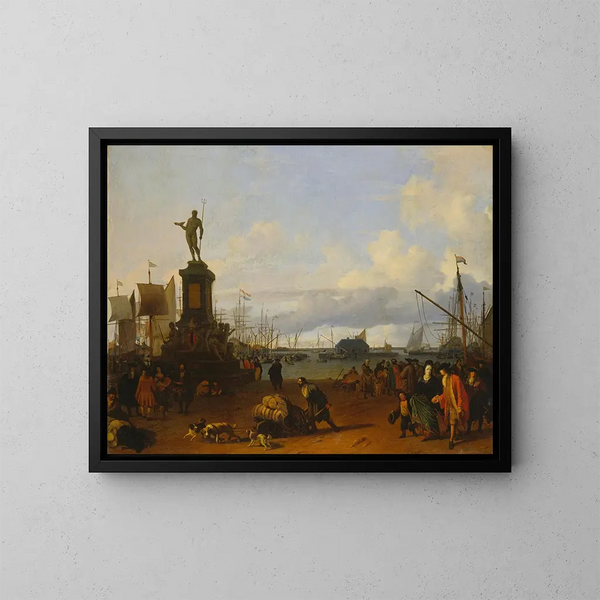 Vue du port d'Amsterdam à la rivière IJ - Ludolf Bakhuizen — indrammet kunstværk på væggen