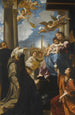 maleriet Jomfruen med barnet i herlighed med engle, Sankt Dominikus, Sankt Franciskus, Magdalena og en donator, Madonna Bargellini - Ludovico Carracci — visning af kunstværket