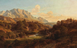 Ludwig Halauska - Motiv bei Niederdorf Tirol in the background the Wild Kaiser mountains.webp