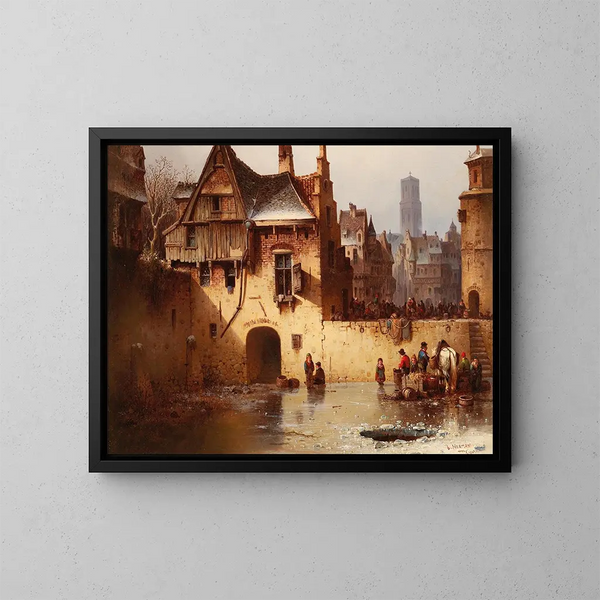 Vue d'une ville en hiver - Ludwig Hermann — indrammet kunstværk på væggen