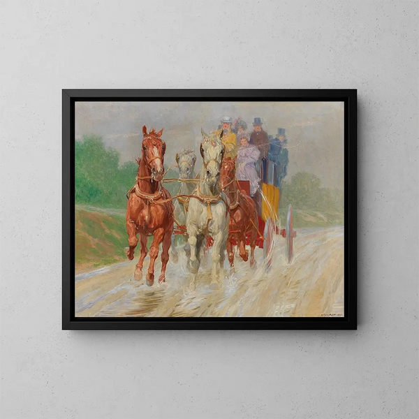 Coche à quatre chevaux dans le Vienne d'autrefois - Ludwig Koch — indrammet kunstværk på væggen