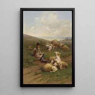 Luigi Chialiva - A Young Shepherd With His Flock.webp