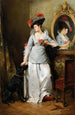 Elegant maleri med en hund - Madeleine Jeanne Lemaire — visning af kunstværket