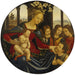 Madonna og Barn Jesus med Barn Johannes Døberen og Tre Engle - Domenico Ghirlandaio værksted — vist i et interiør
