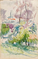 Esquisse de paysage avec buissons, arbres et tour - Magnus Enckell — visning af kunstværket