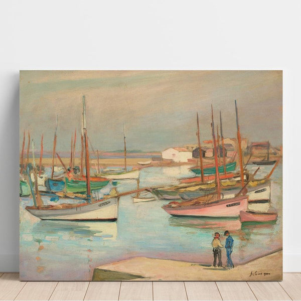 Reproduktion af maleriet af Henri Lebasque's maleri "Huse ved havnen på øen Yeu"