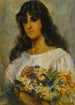 Kvinde med blomster - Stil af Vladimir Makovsky — visning af kunstværket