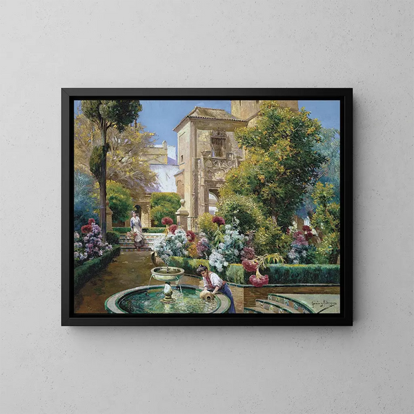 Les jardins de l'Alcazar de Séville - Manuel García y Rodríguez — indrammet kunstværk på væggen