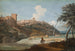 Vue af en italiensk by på en bakke med en rytter og bønder, der arbejder - Marco Ricci — visning af kunstværket