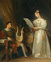 Indendørs med en mand, der holder en lyre, og en kvinde, der holder en partitur - Marguerite Gérard — visning af kunstværket