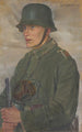 Soldat med stålhjelm og gasmaske efter 1914 - Maria Marga Thomas — visning af kunstværket