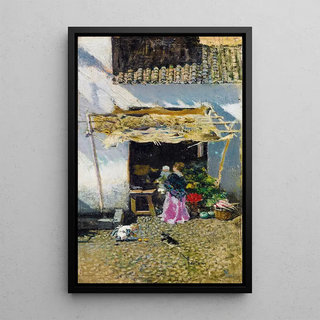 Mariano Fortuny Marsal - Jeune femme la jupe lilas devant une choppe de lgumes.webp